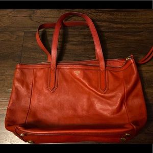 Fossil red leather tote